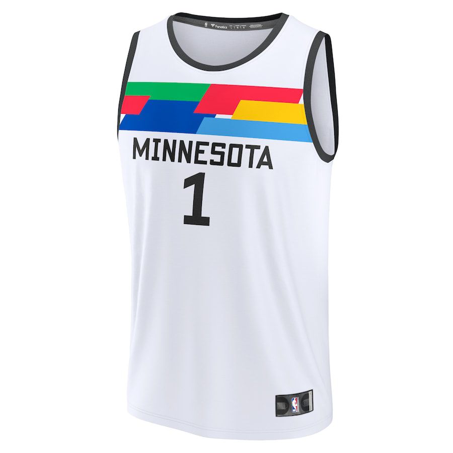 Men Minnesota Timberwolves #1 Anthony Edwards Fanatics Branded White City Edition 2022-23 Fastbreak NBA Jersey